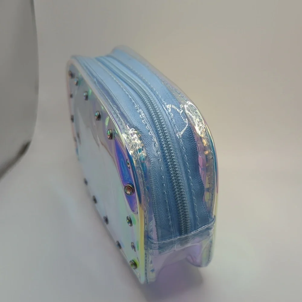 Clear iridescent makeup bag with rhinestones